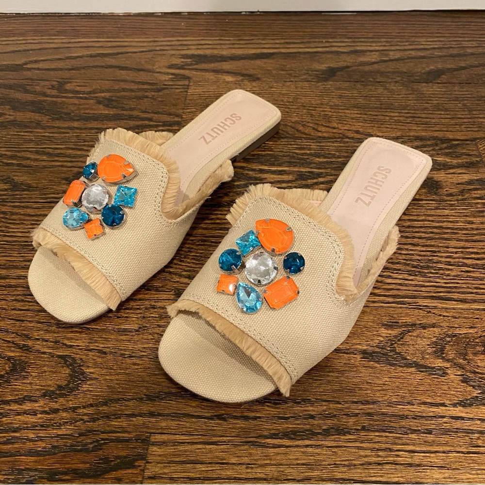 Schutz Embellished Natural Sandals